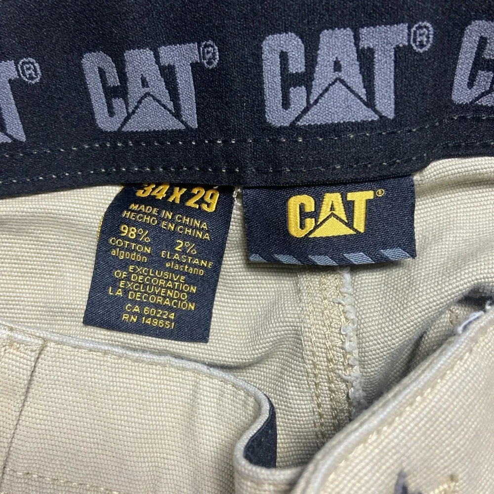 CAT Carpenter Canvas Pants Size 34x29 Beige Khaki Straight Fit‎ Utility Workwear